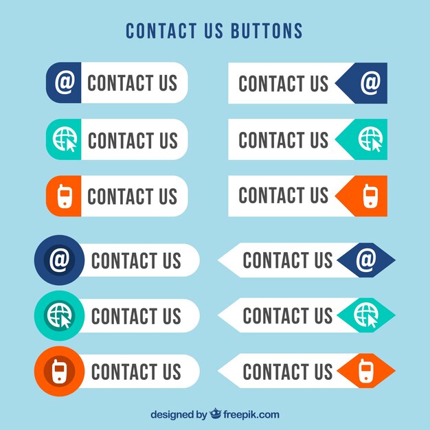Botones web en diseño plano de contacto 