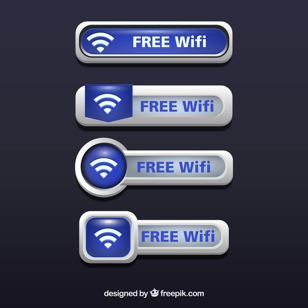 Botones wifi realistas con detalles azules