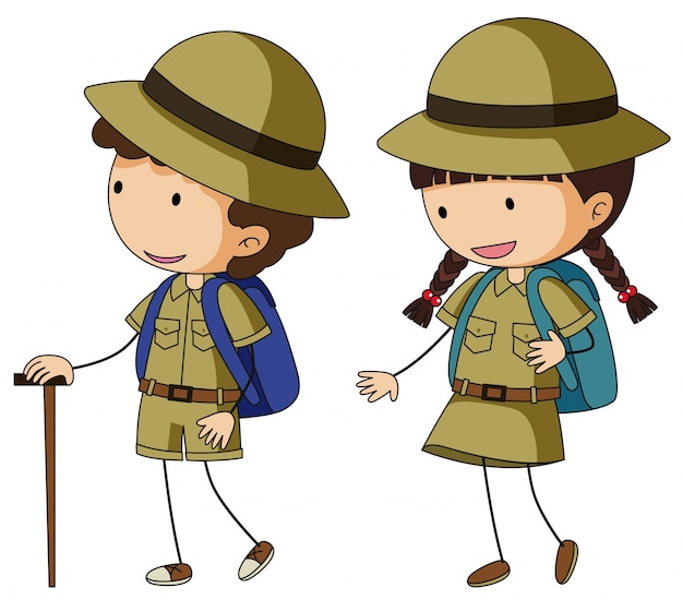 Vector gratuito boyscout y girlscout en uniforme marrón