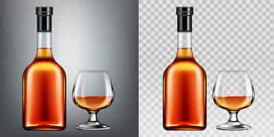 Vector gratuito brandy botella y vaso