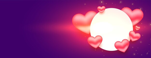 Brillante banner de día de San Valentín corazones 3d con espacio de texto