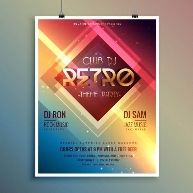 Brillante cartel para una fiesta retro en la discoteca 