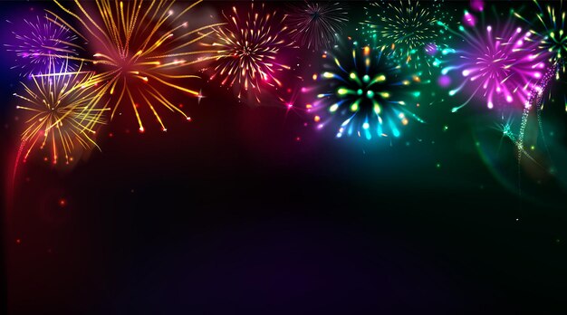 Brillante estandarte de explosiones de fuegos artificiales