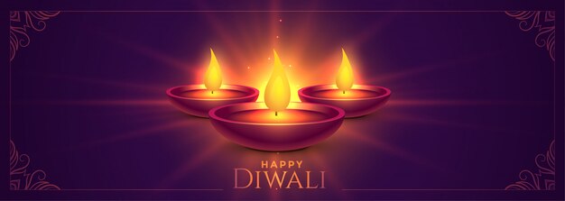 Brillante feliz diwali diya lámparas banner