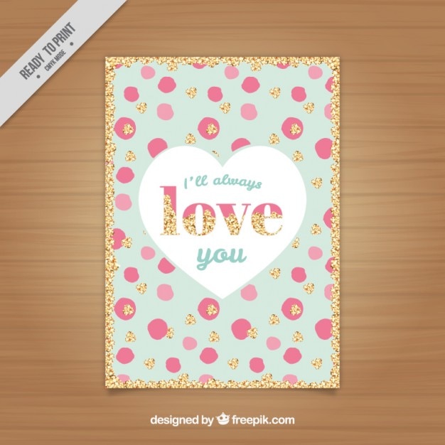 Brillante tarjeta de amor con lunares de pintura y brillantina 