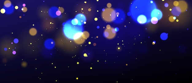 Brillo de bokeh dorado y azul sobre fondo negro