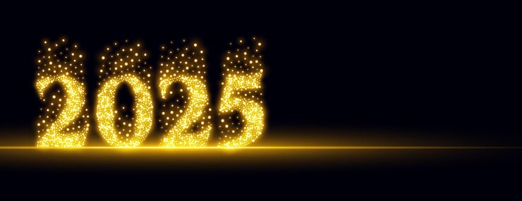 Vector gratuito brillo dorado 2025 papel tapiz de año nuevo con espacio de copia