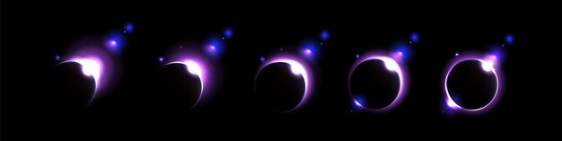 El brillo de la luz del eclipse solar en el espacio púrpura en la galaxia