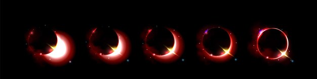 El brillo de la luz del eclipse solar en el espacio rojo en la galaxia