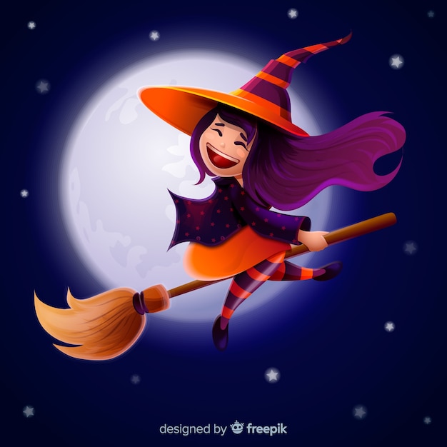 Vector gratuito bruja de halloween de dibujos animados realistas