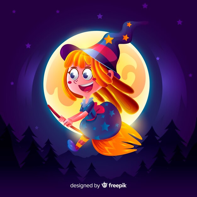 Bruja de halloween realista de dibujos animados