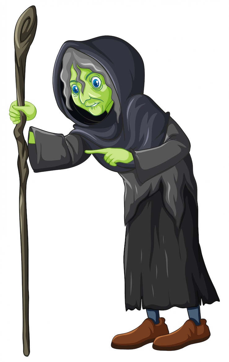 Vector gratuito bruja vieja con bastón