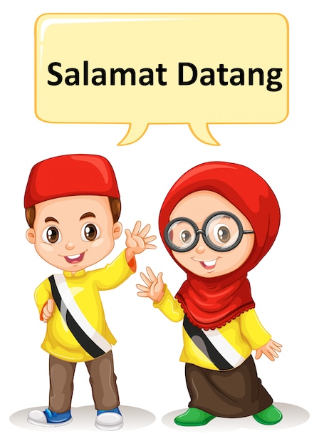 Brunei niño y niña saludando