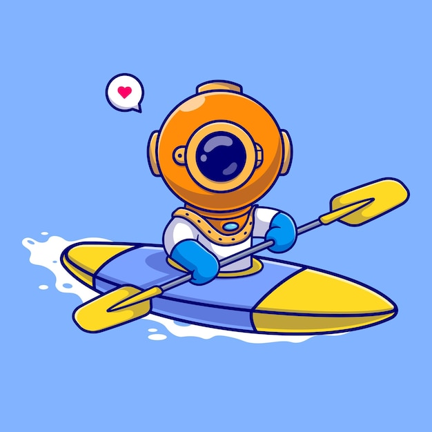 Buceador lindo jugando ilustración de icono de vector de dibujos animados de kayak. ciencia deporte icono concepto aislado plano