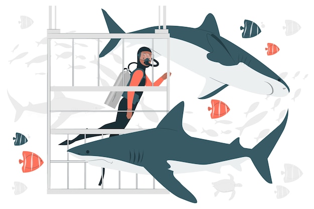 Buceo con ilustración de concepto de tiburones