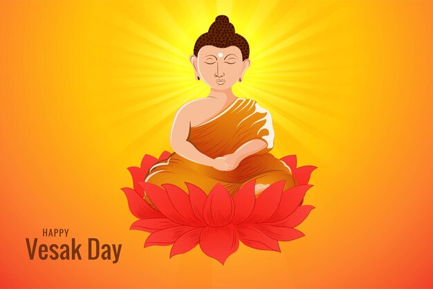 Buda en la tarjeta de felicitación de la flor de loto en el fondo feliz del día vesak