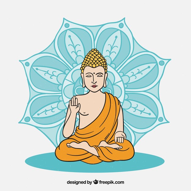 Budha dibujado a mano con estilo colorido