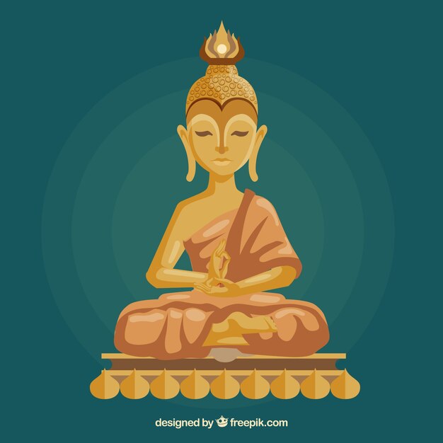 Budha dorado con diseño plano