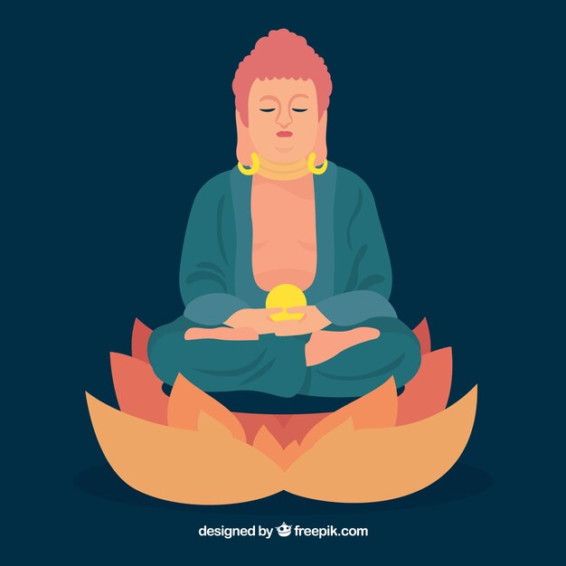 Budha oriental con diseño plano