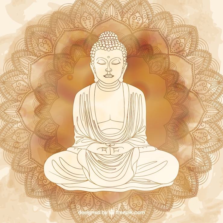 Vector gratuito budha tradicional con estilo de dibujo a mano