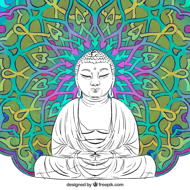 Budha tradicional con estilo de dibujo a mano