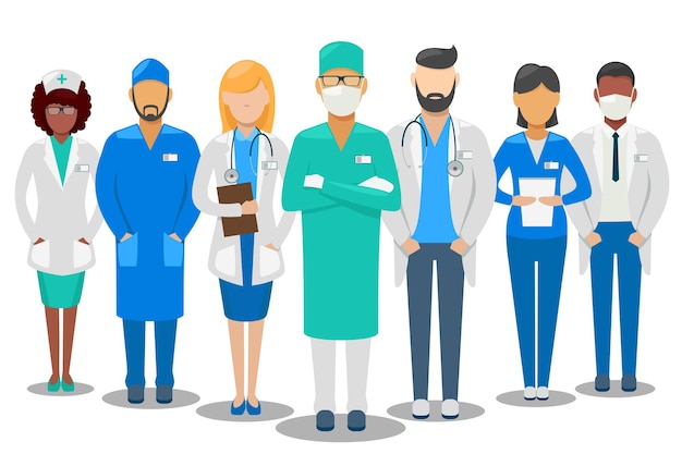 Buen equipo médico. Médicos y enfermeras del personal del hospital. ilustración