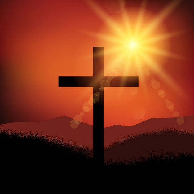 Vector gratuito buena pascua viernes paisaje con la cruz