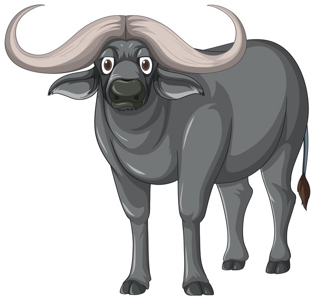 Búfalo africano aislado sobre fondo blanco.