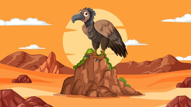 El buitre en un paisaje desértico