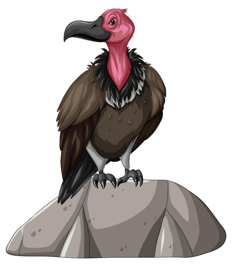 Vector gratuito buitre de pie sobre piedra sobre fondo blanco.
