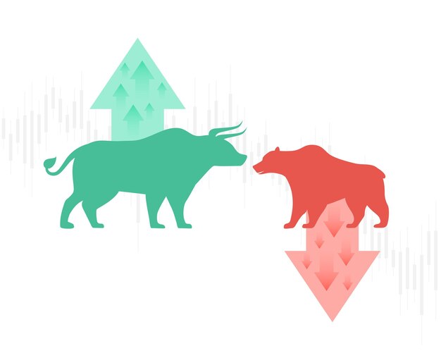 bull hacia arriba vs bear hacia abajo comercio de acciones diseño de flecha