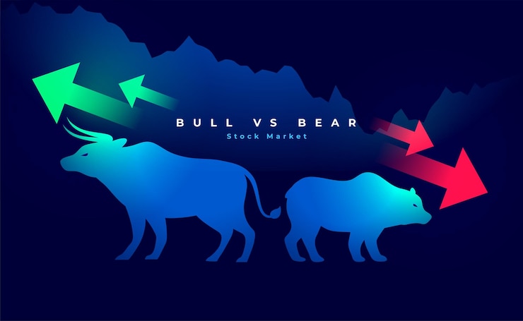 Vector gratuito bull buy vs bear sell stock market trade background
