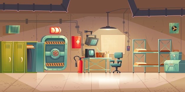 Búnker subterráneo sala de control de refugio antiaéreo vacío