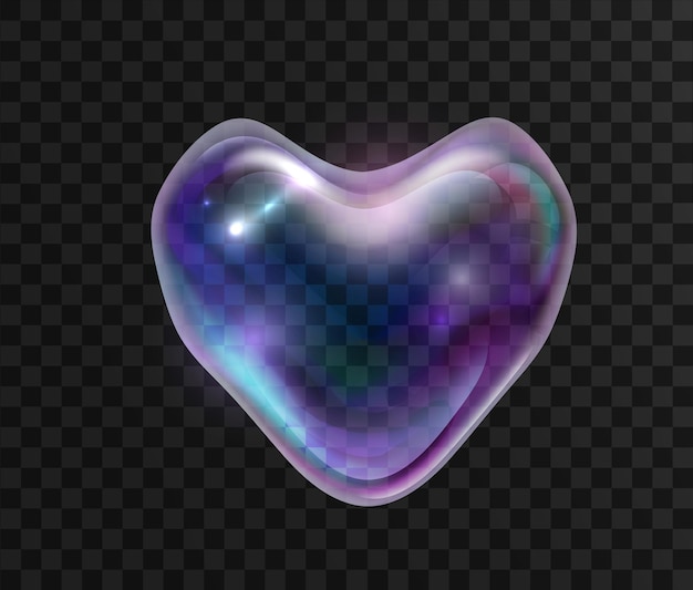 Burbuja de arco iris en forma de corazón de jabón con ilustración de vector aislado de reflexión