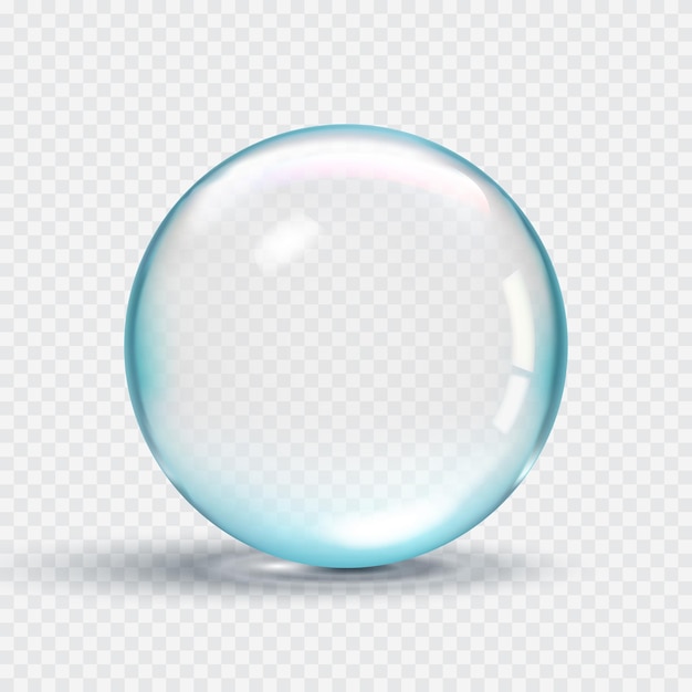 Burbuja de gota de agua transparente y brillante con resaltes azules Ilustración vectorial 3d