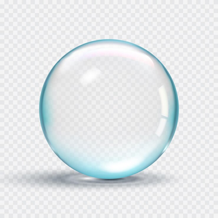 Burbuja de gota de agua transparente y brillante con resaltes azules Ilustración vectorial 3d