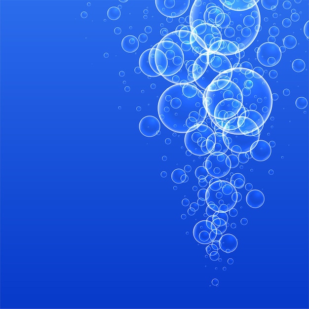 Vector gratuito burbujas de agua flotante sobre fondo azul.