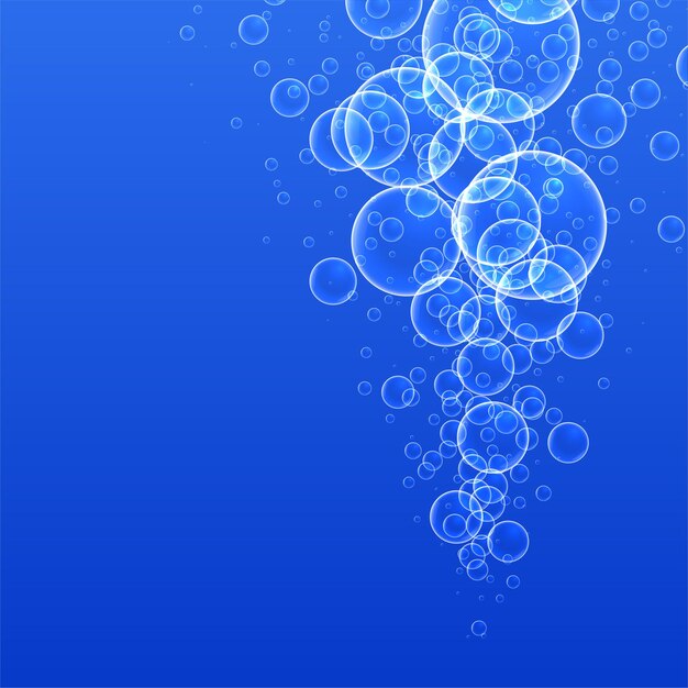 Burbujas de agua flotante sobre fondo azul.