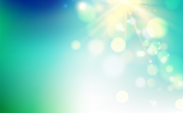 Las burbujas de bokeh y el sol parpadean sobre fondo azul.