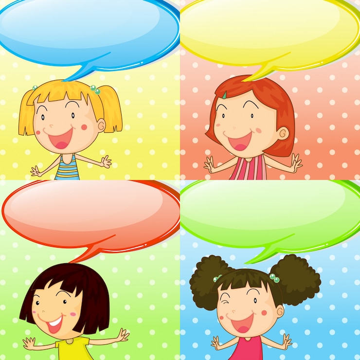 Vector gratuito burbujas de discurso e ilustración linda de las muchachas