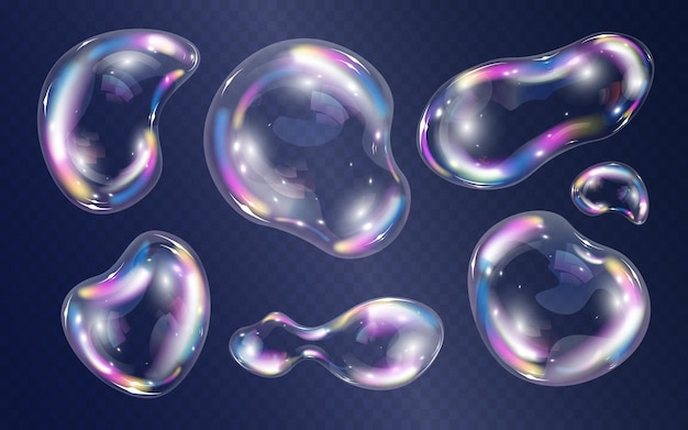 Vector gratuito burbujas de espuma de agua en color del arco iris sobre fondo transparente ilustración vectorial aislada