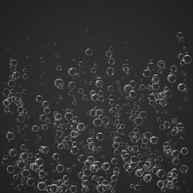 Las burbujas fluyen bajo el agua el aire burbujeante brilla soda pop champán vector sobre fondo transparente