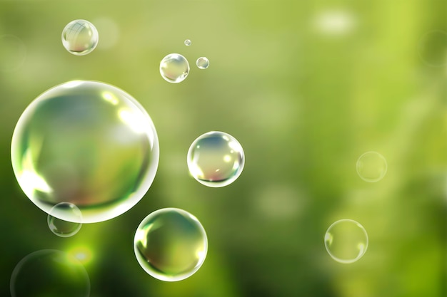 Burbujas de jabón flotando en el vector de fondo verde