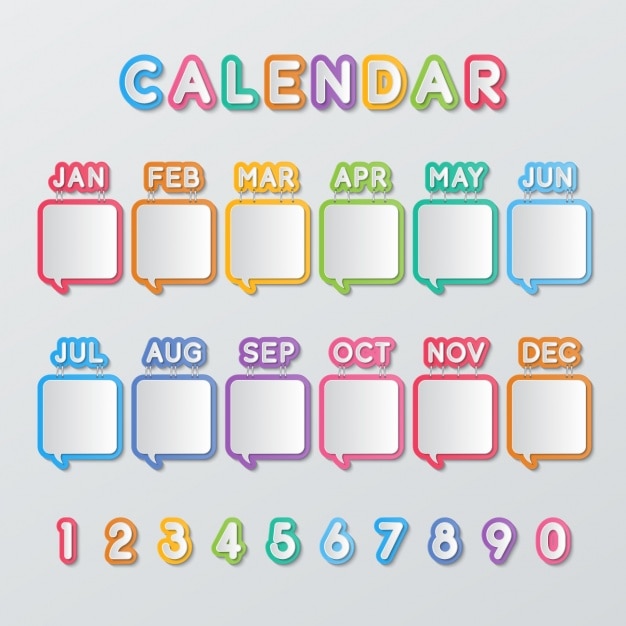 Burbujas de texto con forma de cuadrado en un calendario