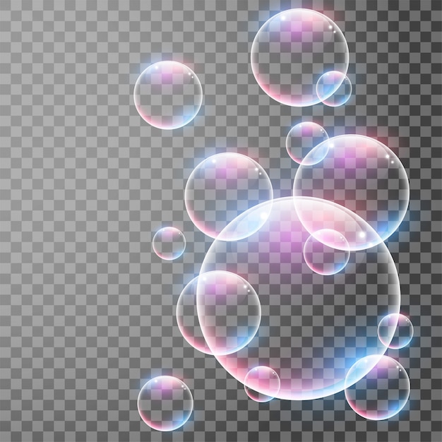 Burbujas transparentes realistas con reflejos.