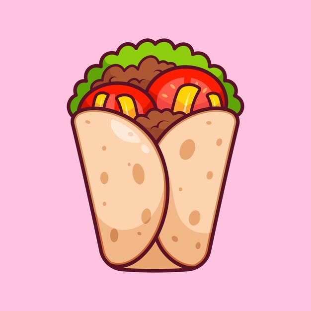 Burrito Alimento Vector de dibujos animados Icono Ilustración Alimento Icono de objeto Icono plano aislado Vector