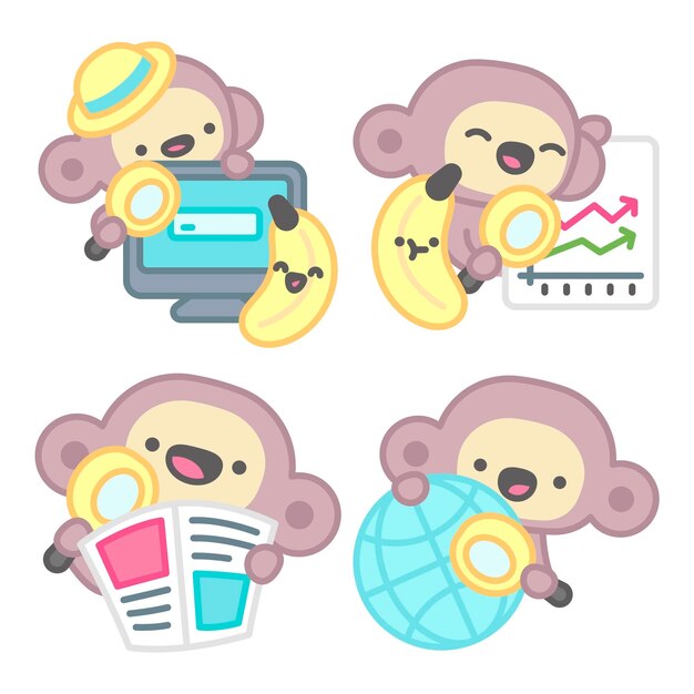 Buscando una colección de pegatinas con mono y plátano