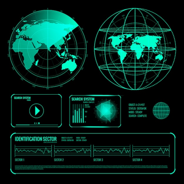 Buscar Radar Pantalla Conjunto de elementos azules