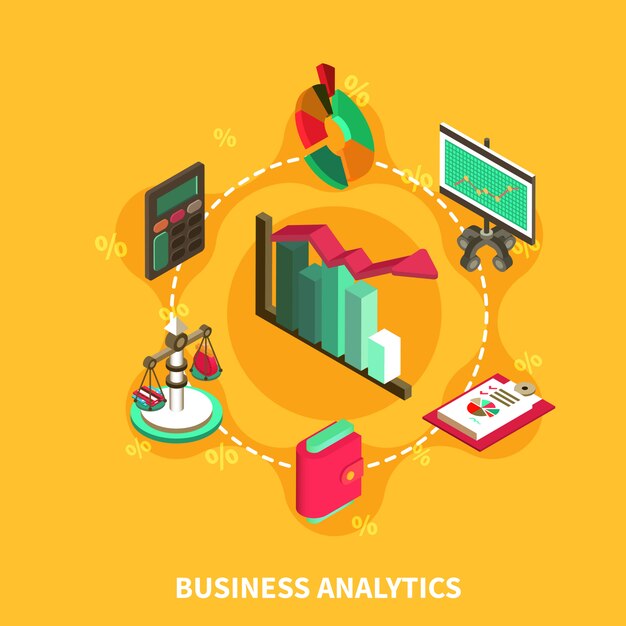 Business Analytics composición isométrica redonda