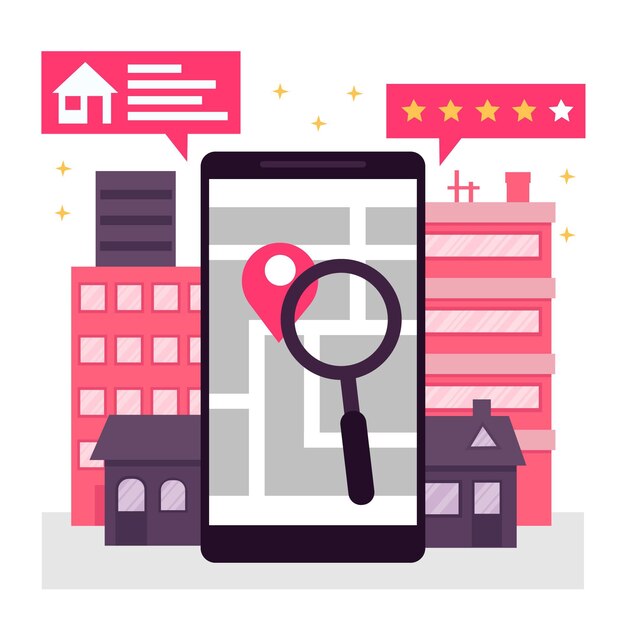 Búsqueda inmobiliaria de diseño plano con teléfono